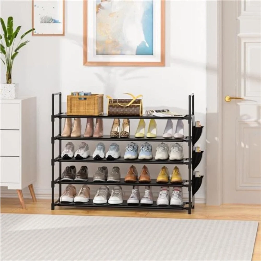 Shoe Rack 5 Tier Organizer Holds 25 Pairs Entryway Closet Storage Black